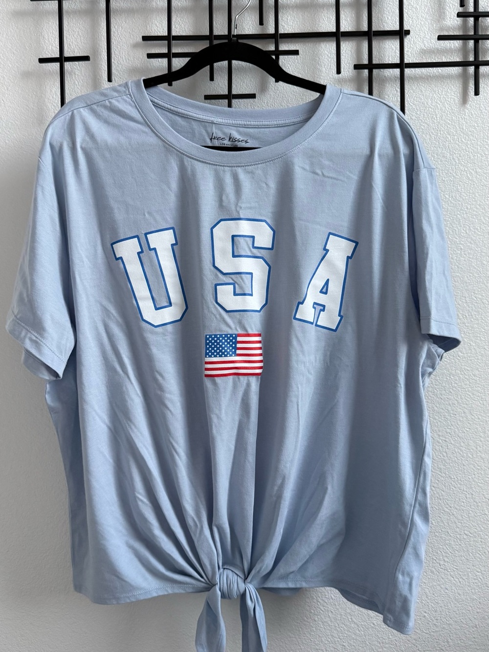 USA Flag Tie Front Graphic Tee Women’s 3X Light Blue Shirt NWT